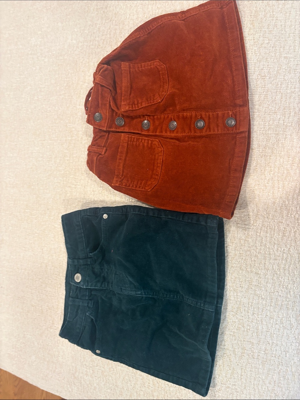 Kids Corduroy Button-Front Skirt - Rust and Teal